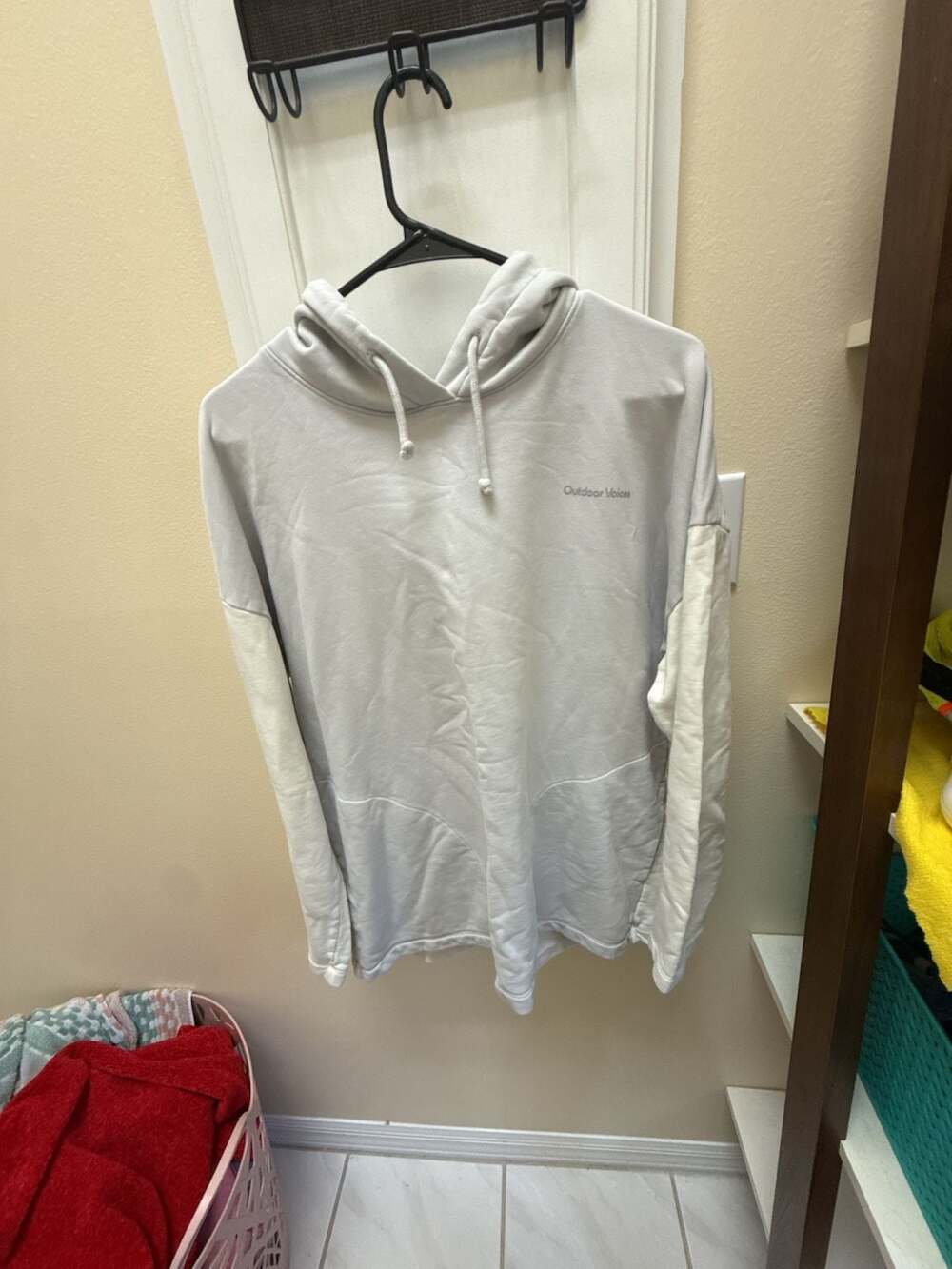 Outdoor Voices Colorblock Oversized Soft Cotton Hoodie in Dove/Bone